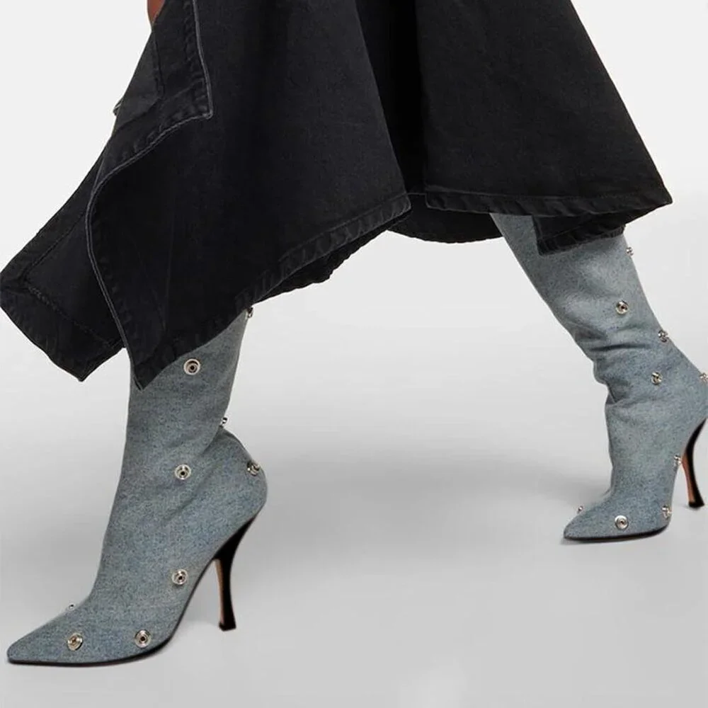 Women's Denim Blue Suede Detachable Snap-off Panel Fold Over Fall Shark Boots